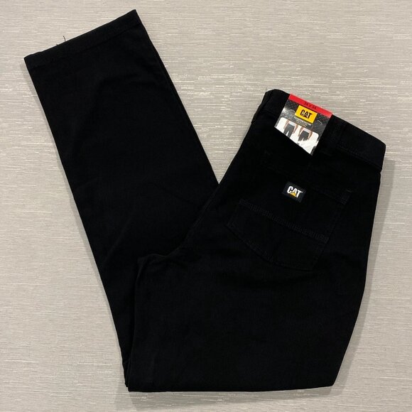 CAT Caterpillar Utility Work Pants Mens 34 x 34 Black Flex Waistband Cell Pocket - Picture 1 of 16